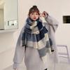 Scarf Women's Winter All Match Japanese Style White Blue Plaid Imitation Cashmere Shawl Student Warm Couple Thickened Scarf