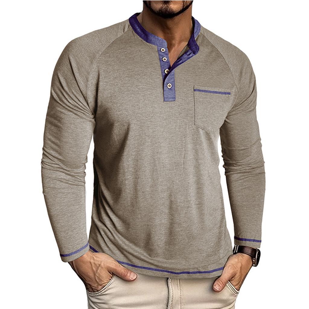 Men'S Button Up Long Sleeved Fashionable Casual Sports Top
