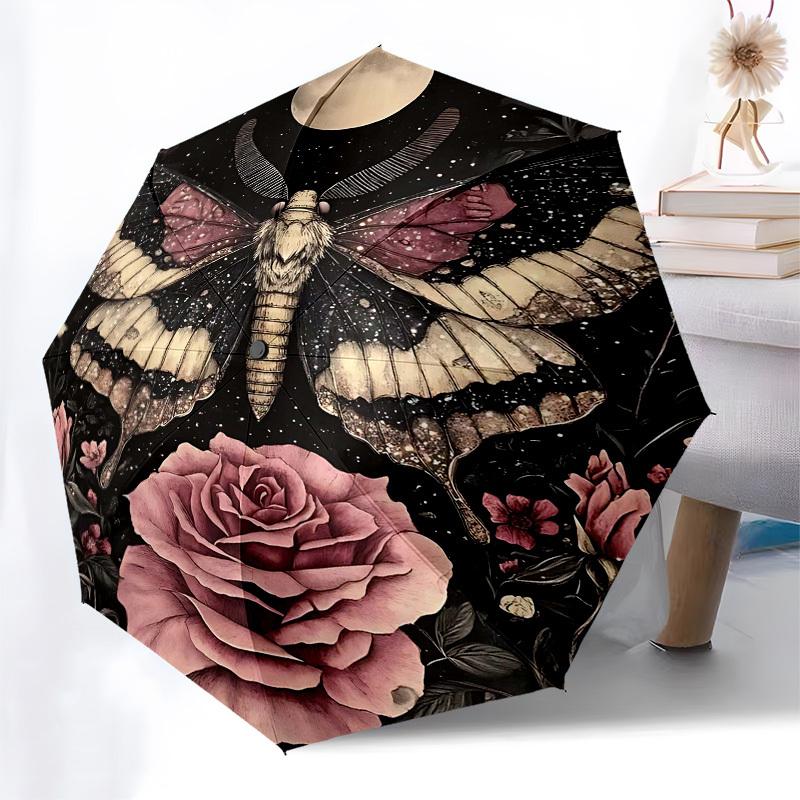 1pc Butterfly RoseOpen/Close Umbrella-Windproof, Compact Travel Umbrella, Sturdy 8-Rib Shaft, Outdoor Accessory, 1052