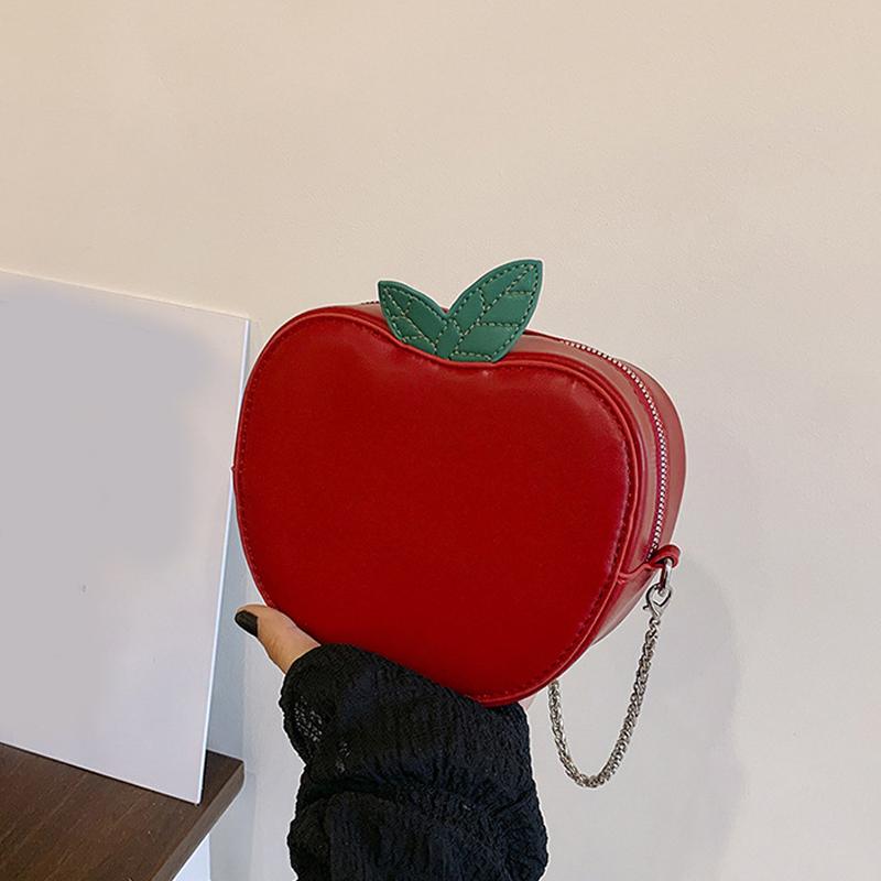 Girl Crossbody Bag Cute Apple PU Personality Women Shoulder Bag Simple Small Satchel Cartoon Shaped Coin Purse CLE