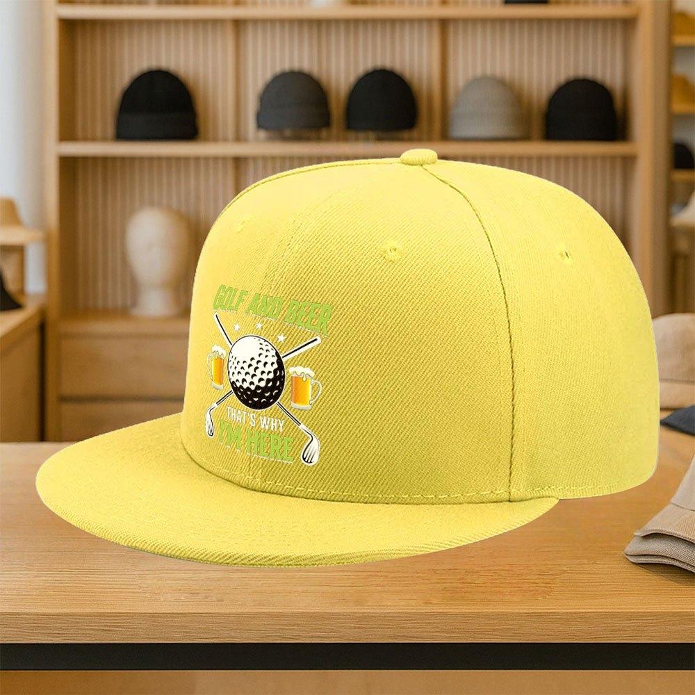 Golf and Beer Thats Why Im Here Print Baseball Cap Polyester Adjustable Snapback Hat for Casual Golf Outings Unisex