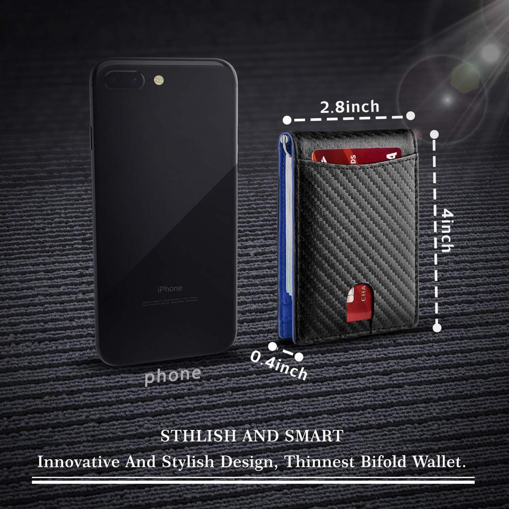 Carbon Fiber RFID Card Holder: Multi-Card Slots, Money Clip, Coin Purse, and Microfiber Leather Credit Card Sleeve for Men.