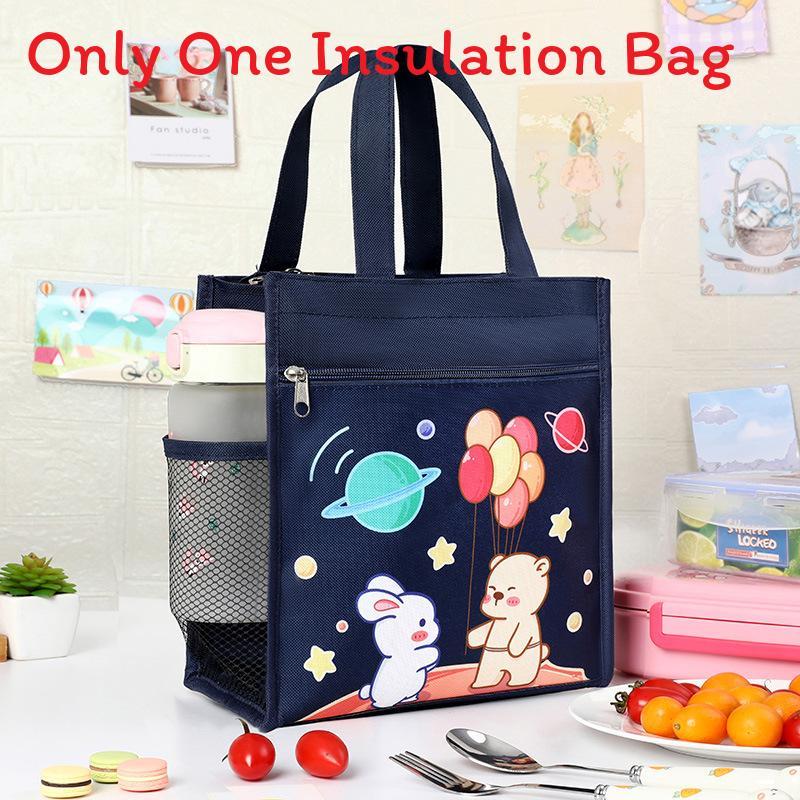 Cartoon Canvas Lunch Bag With Material For Kids School Snack Organizer