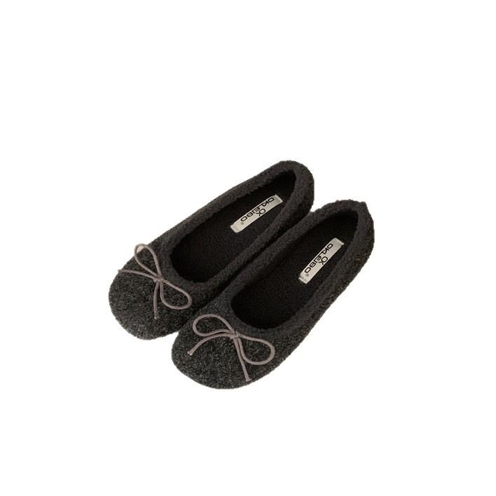 Sweet Bow Fluffy Shoes for Women's Outer Wear 2025 Autumn and Winter New Flat Bottom, Light, Comfortable and Warm Mary Jane Cotton Shoes