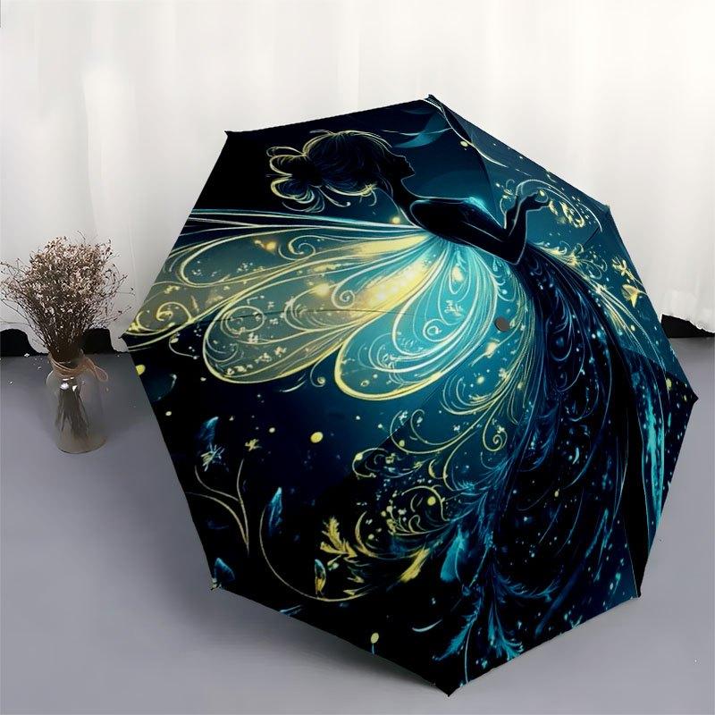 Enchanted Fairy Wings Fantasy Art PrintUmbrella with Cute Design,Portable 3-Fold Compact Umbrella for Men&Women,Valentine's Day Mother's Day