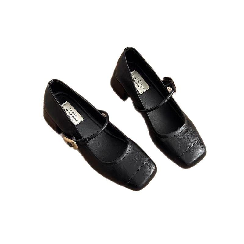 Autumn retro Mary Jane shoes women's new shallow mouth square head thick middle heel with skirt loafers