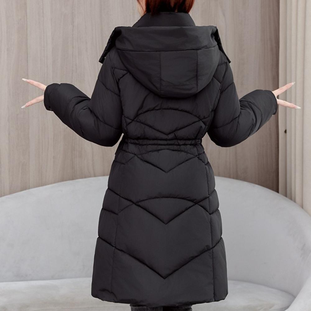 Women Hooded Collar Cotton Parkers Coat Zipper Coat Medium Warm Button Coat Jacket