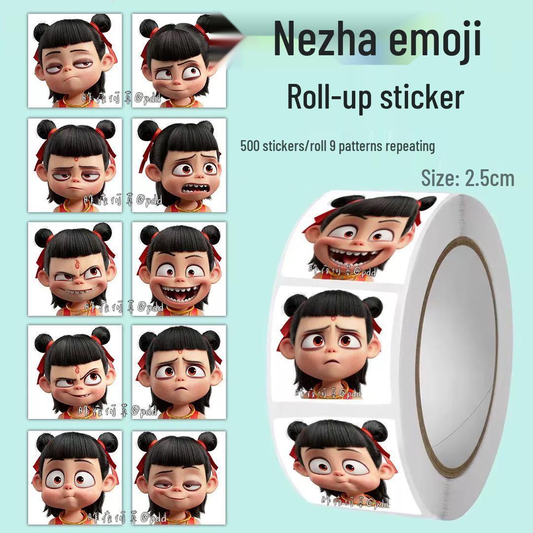 

Набор милых эмодзи-наклеек в рулоне «Нэчжа и Ао Бин» - Мультяшные украшения и печати 2.0 size, 500 stickers per roll