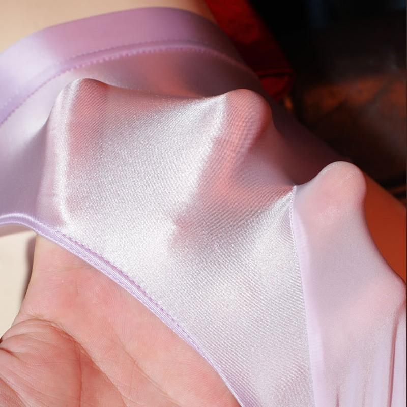 Large Size Sissy Pouch Panties Men Oil Shiny Smooth T-Back Thong High Waist Sheer Underwear Elastic Bullet Separation G-String