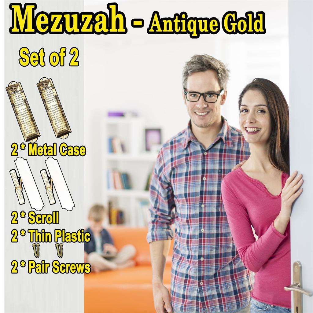 Mezuza na drzwi, metalowa mezuza z przewijaniem na drzwi, żydowska mezuza na drzwi z angielskim/hebrajskim błogosławieństwem domu dla żydowskiego prezentu na ocieplenie domu