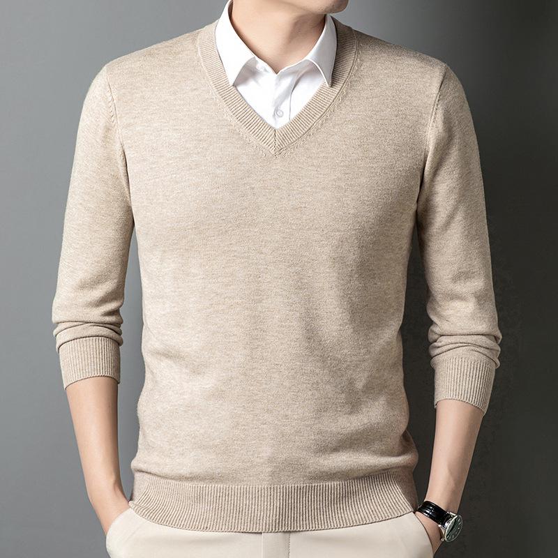Men's V-Neck Argyle Sweater – Thick, Warm Knit Ideal for Autumn and Winter