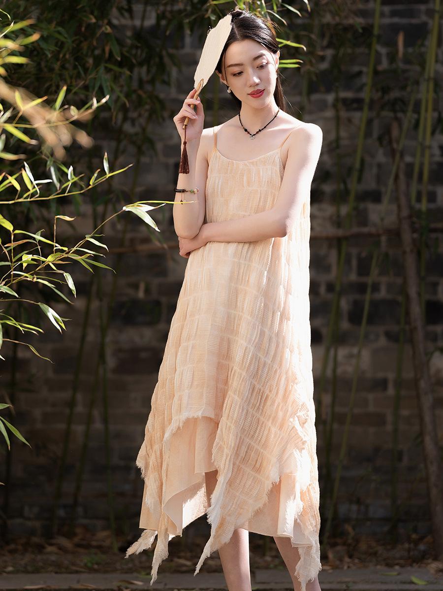 

Johnature Женское винтажное летнее платье без рукавов трапециевидной формы, нерегулярные жаккардовые женские повседневные хлопковые платья One Size хаки