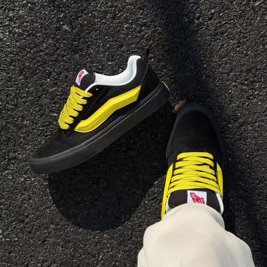 Knu skool black and yellow color matching fat bread shoes retro yellow and black cool casual skateboard shoes