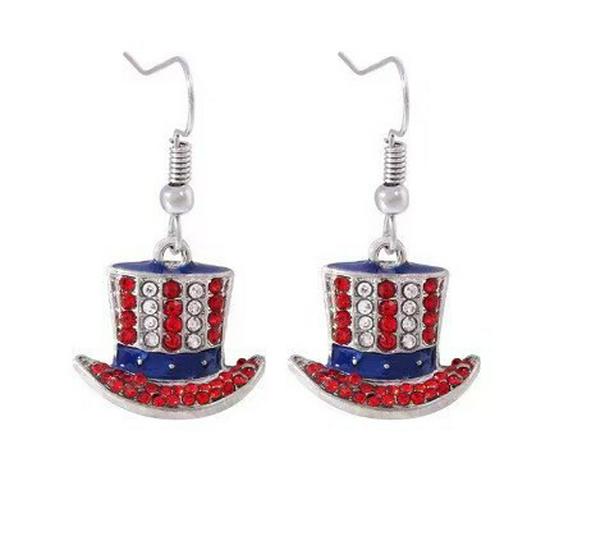 USA Independence Day Flag Wings Zinc Alloy Heart Earrings