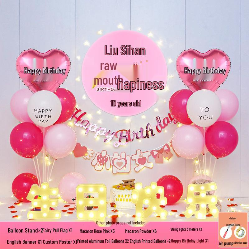 Happy Birthday Balloons for 7-8-Year-Old Girls - Home Party Decoration and Background Wall Decor