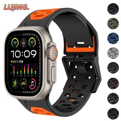 Silicone Strap For Apple Watch Band Ultra 2 49mm Series 9 8 7 45mm Breathable Two-color Bracelet iWatch 6 5 4 SE 44mm 42mm Belt