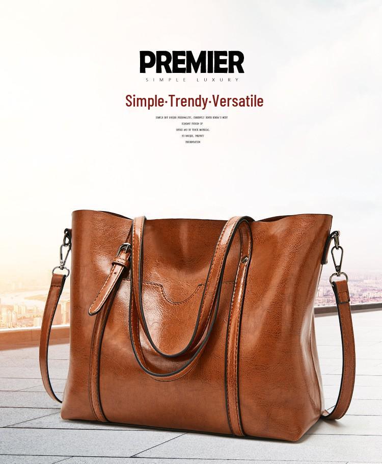 Geantă de mână și geantă tote de umăr la modă pentru femei 2023 din piele cu ceară de ulei - Stil european și american