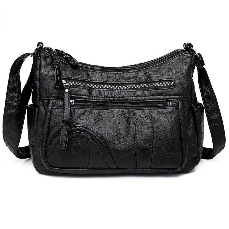 Black Winter Style Washed Leather Luxury Handbags Women Bags Designer Ladies Shoulder Crossbody Bags For Women