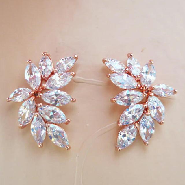 New Chic Leaf Stud Earrings with AAA Marquise Cubic Zirconia Delicate Accessories for Women Wedding Party Statement Jewelry