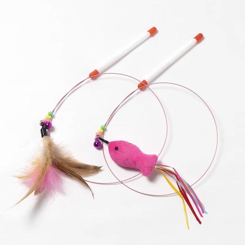 

Cat Teaser Cat Toy Plaid with Bell Feather Model Cat Self-Hi Relieving Stuffy Handy Gadget Pet Toy Pet Supplies Two random