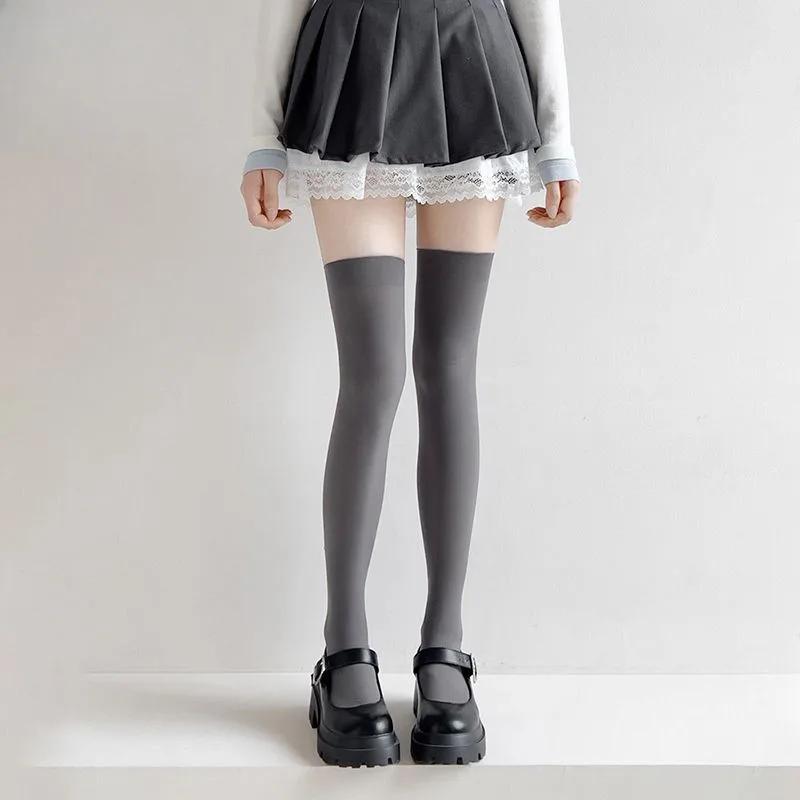 Women'S Sexy Solid Color Black White Thigh High Socks Cute Lolita Style Sweet Thin Leggings Velvet Soft Skin-Friendly Stockings
