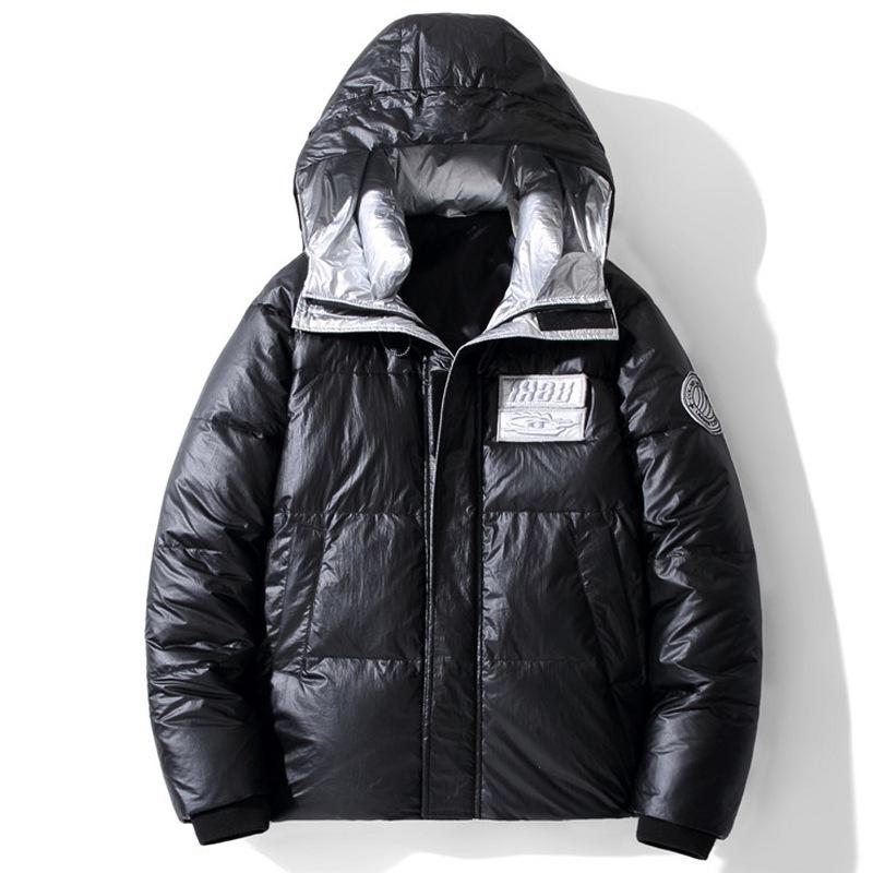 

Men s 2025 Winter Shiny Hooded Down Jacket - Thick, Warm, Casual Plus Size Outerwear 3XL чорний