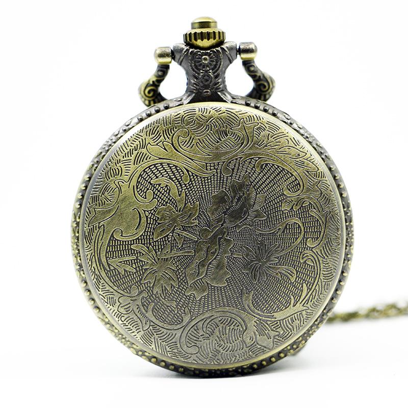 Vintage Bronze Chinese Style Dragon Design Quartz Pocket Watch With Necklace Chain Best Gift CF1039