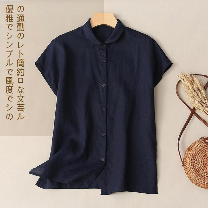 Women Summer Cotton Linen Short Sleeve Shirt Loose Vintage Casual Blouse Breathable Retro Daily Top 2026 New Arrival