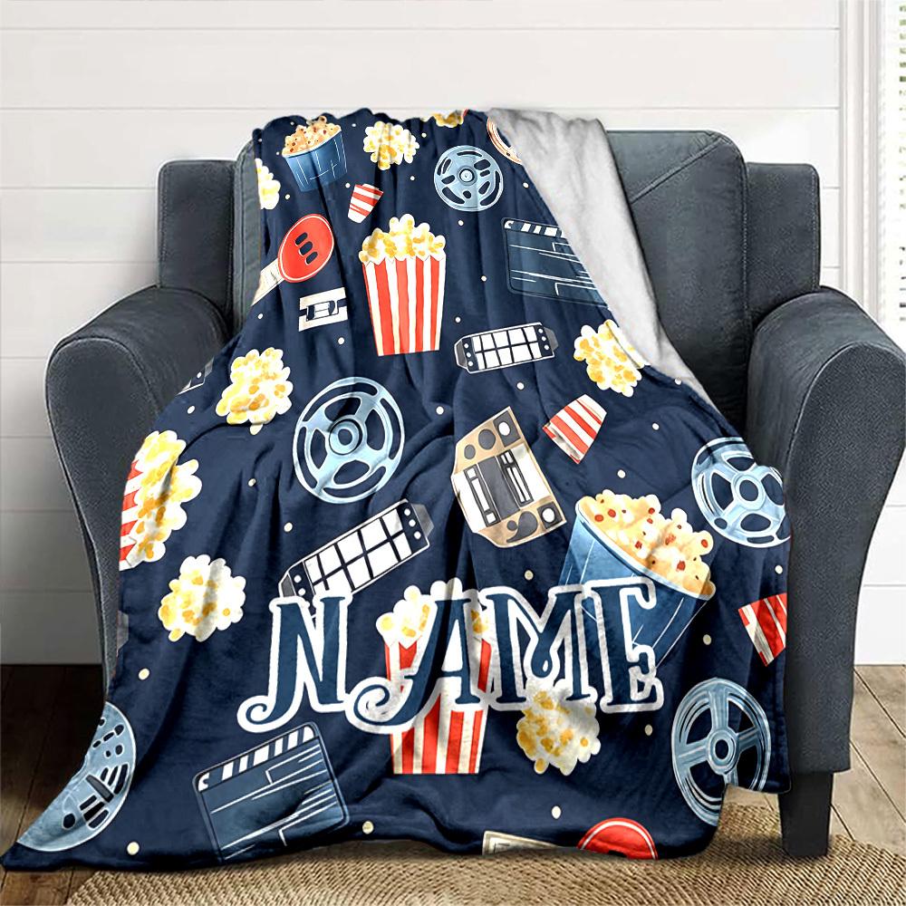 Movie Time Cinema Night Entertainment Blanketcustomize Your Name Lightweight Comfortable And Stylish Blanket For Travel Bed Home Chair Office Sofa And