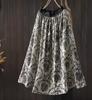 Johnature Women Vintage Print Floral Skirts Elastic Waist High Quality Cloths Summer Soft Female Skirts