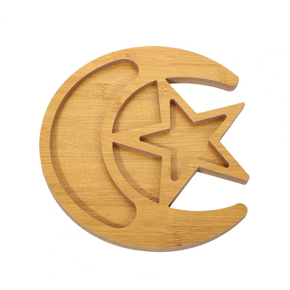 

Wooden Tray for Eid Al-fitr Ramadan Serving Tray Moon Star Wooden Dessert Tray Serving Plate Set for Home Garden for Cutlery цвет старого дерева