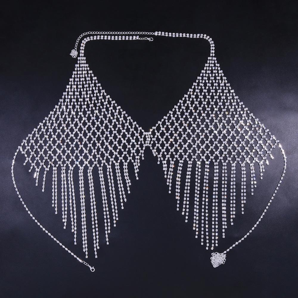 European and American Nightclubs Shiny Tassel Chest Hot Girl's Sparkle Chain Mesh Rhinestone Body Chain