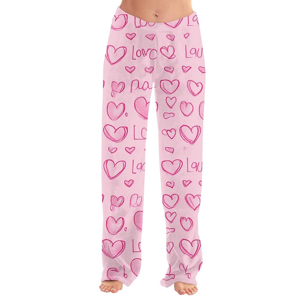 Women's Valentine's Day Printed Casual Pants Drawstring Elastic Waist Drawstring Pants