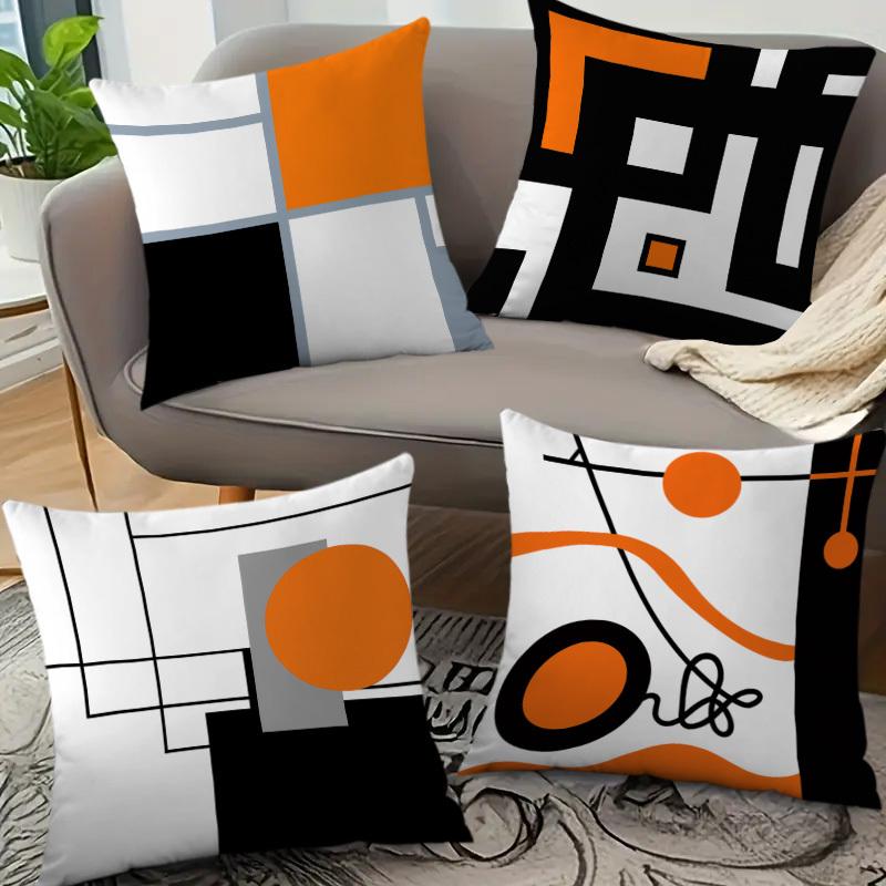 Monika Chen Unisex Orange/Black/White Modern Geometric Throw Pillow Covers, Bauhaus Inspired Abstract Print Cushion Cases, Minimalist Home Decor