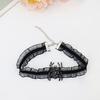 Halloween Spider Web Costume for Women Black Lace Headband Choker Gloves Spider Web Cape Masque Thigh High Long Stockings