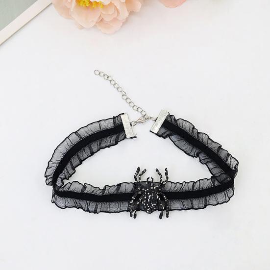 Halloween Spider Web Costume for Women Black Lace Headband Choker Gloves Spider Web Cape Masque Thigh High Long Stockings