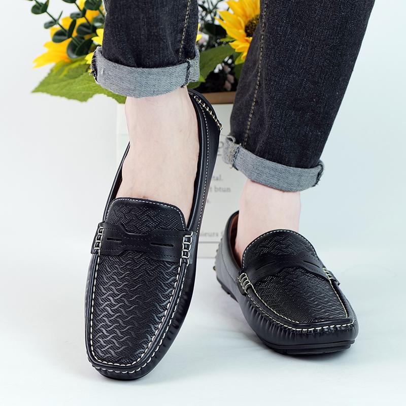 Men’s Moccasins Driving Shoes Leather Flats Casual Slip on Plus Size Brown Black Shoes EU: 39 чёрный