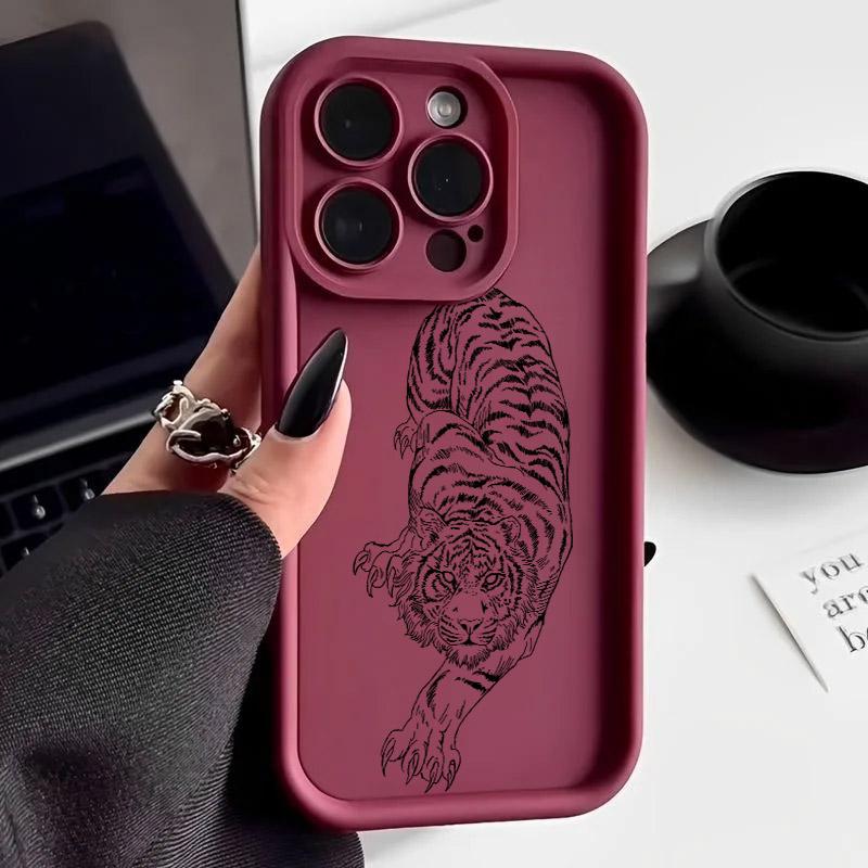 Tiger Black Line Art Soft Silicone Case 17PM For iPhone 17 11 15 16 13 Pro Max 14 Plus 12 16Pro 16E 17AIR Shockproof Phone Cover