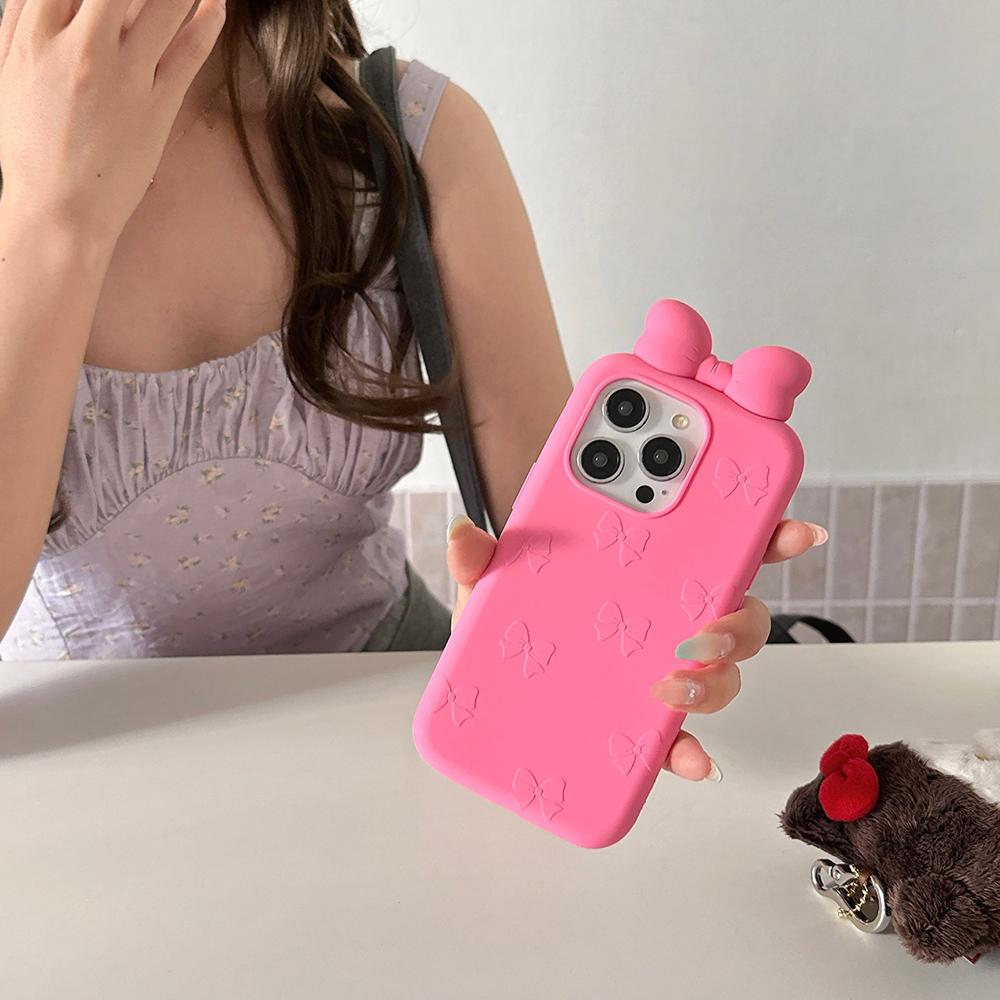 Cute 3D Cartoon Bowknot Phone Case For iPhone 16 15 14 13 12 Pro Max Fashion Shock Proof Soft Silicone Back Cover Capas