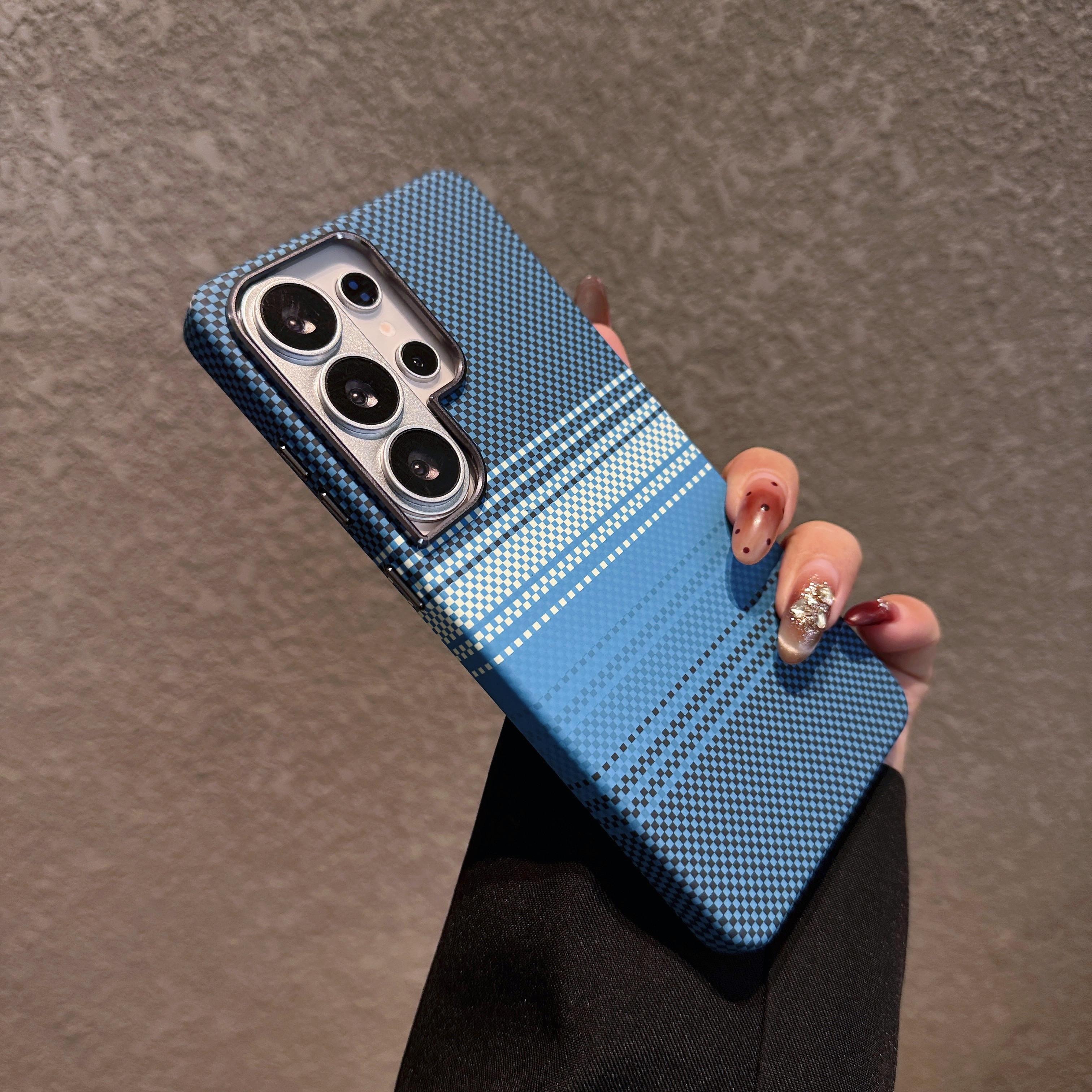 

For Samsung Galaxy S26 S25 S24 S23 Ultra Plus Carbon Fiber Texture Case For Magsafe Wireless Charging Alloy Lens PC Points Cover Galaxy S24 Ultra