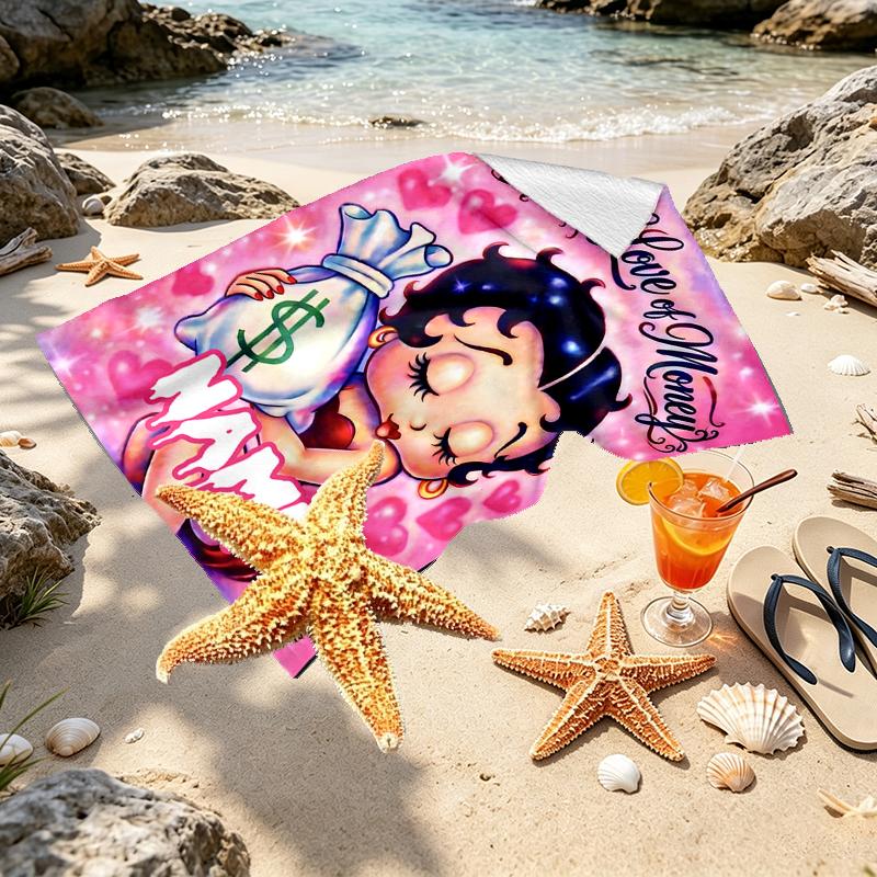 Custom Name Personalized Betty Boop Print Beach Towel, for Trip Camping Beach Party Home Decor, Birthday Gift for Family & Friends