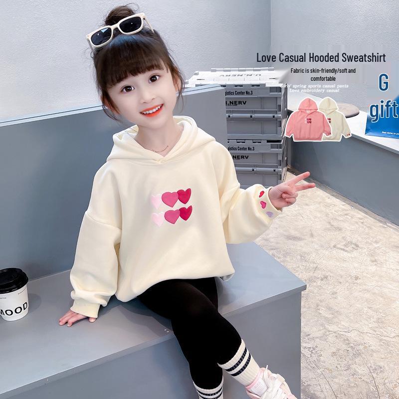 

2024 Детское худи в корейском стиле с сердечками - Модная куртка с длинным рукавом для девочек, Размеры S-M 130cm