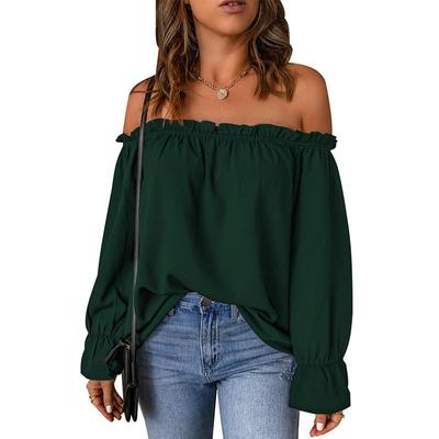 Tops de Primavera Otoño para Mujer Camisa con Escote de Chifón para Mujer Conjunto Sólido Tops Sexy sin Tirantes
