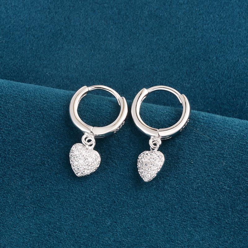 Korean Rhinestone Heart Ear Cuff 925 Sterling Silver Earrings for Women