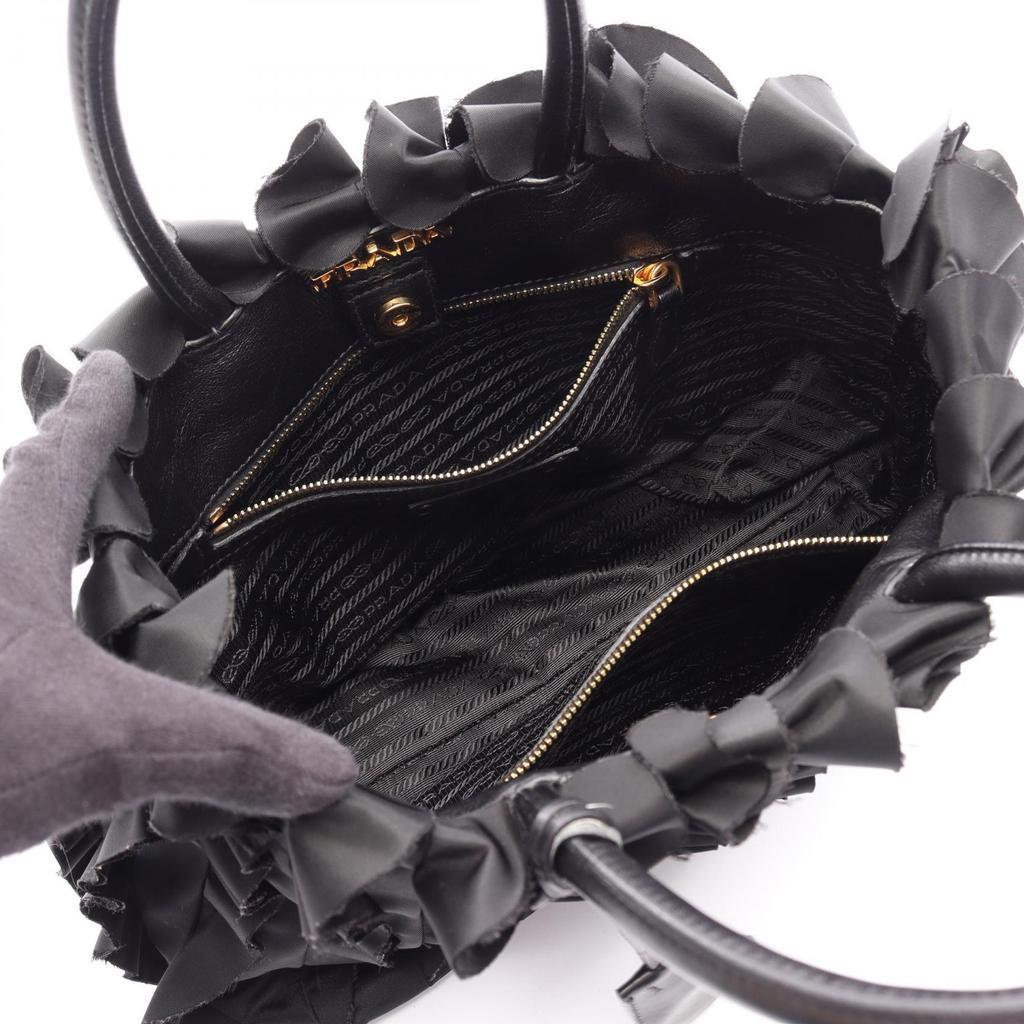 Used PRADA Frill Tote Bag Nylon leather Black Used Women
