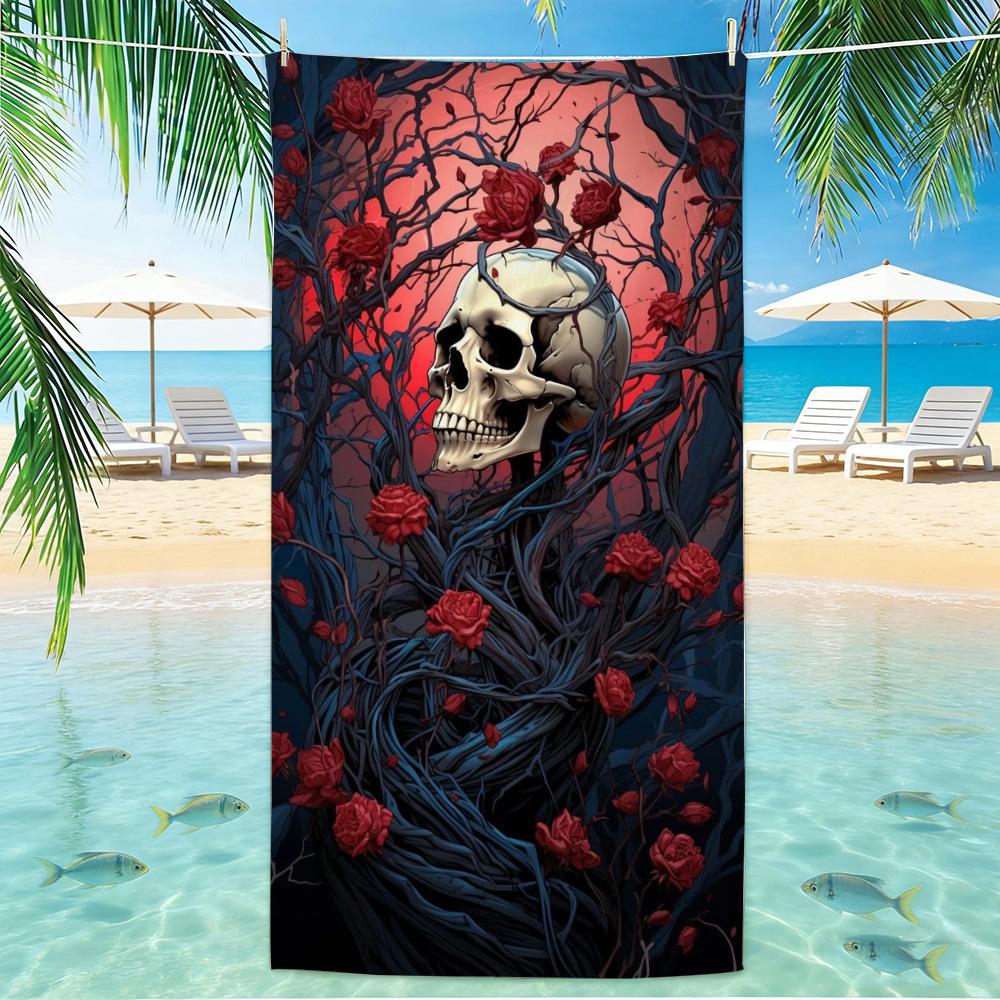Skull Beach Towel Microfiber for Gym Travel Fitness Spa Women Girl Quick Dry Sandless Large Towels Bathroom Beach Towel