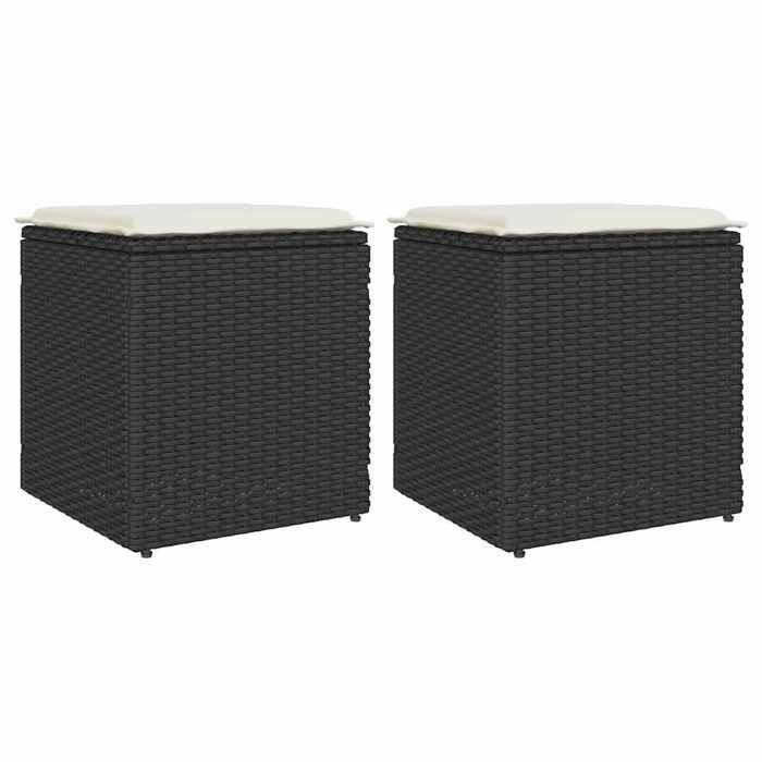 VidaXL Garden Stools with Cushions 2 Pcs Black 40x40x43 Cm Woven Resin, Garden Seat, Outdoor Seating, Cube Stool, 4104039