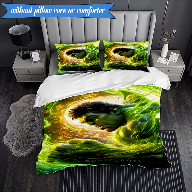 3PCS Green Hero Printed Bedding Set For Bedroom Dormitory,  Includes 1 Duvet Cover & 2 Pillowcases for All Seasons Home Decor Fan Gifts