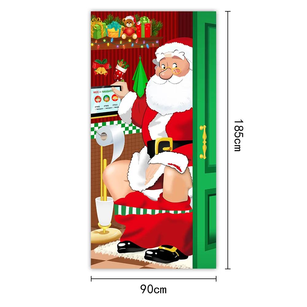 Christmas Outdoor Decoration 2025 Santa Clause Elf Puppies Door Hanging Cloth Background Cloth Party Decors Tapestry Door Cover