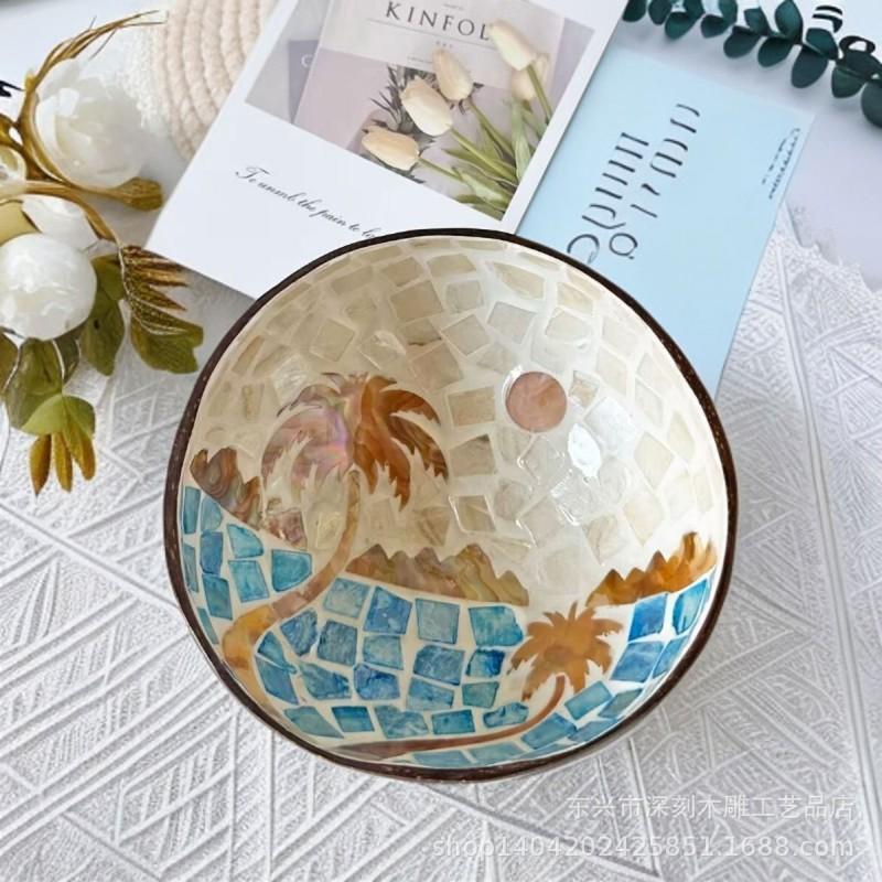 Vietnamese Coconut Shell Bowl Decorative Serving Dish Snacks Nuts Candy Home Decor Storage